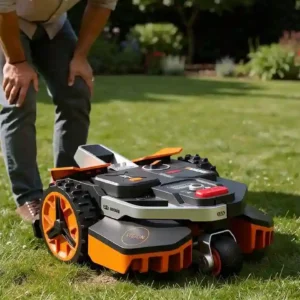 une robot tondeuse sur une pelouse